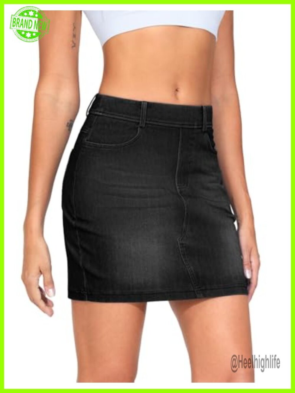 Mini Denim Bodycon Skirt with Pockets Stretchy Slim Fit